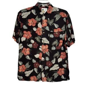 Hawaiian Large Short Sleeve Button Up Shirt Ron Chereskin Hibiscus Floral Plants